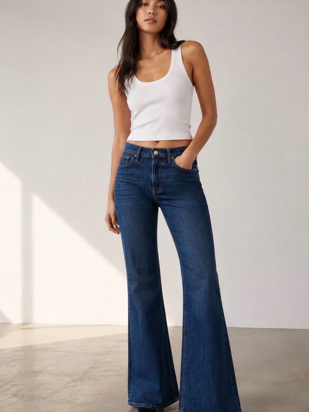 Aritzia Deep Blue High-Rise Flare Jeans